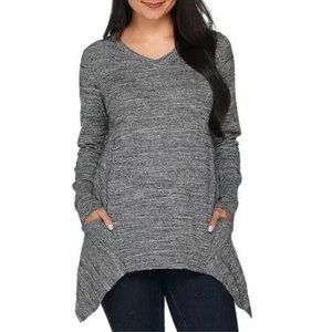 LOGO by Lori Goldstein Melange Cotton Cashmere Sweater Gray Black Size L